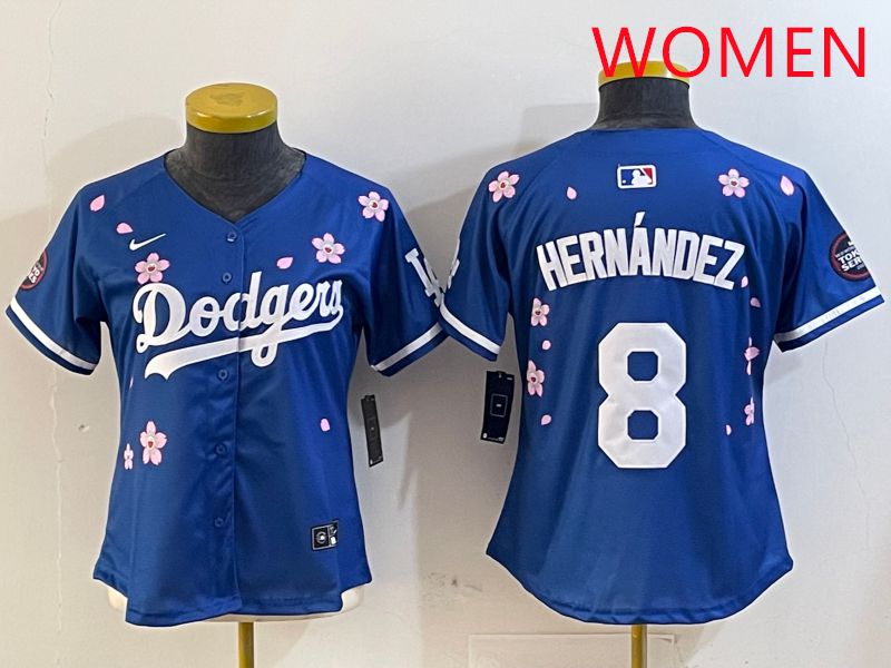 Women Los Angeles Dodgers #8 Hernandez Blue Sakura Edition 2025 Nike MLB Jersey style 3
